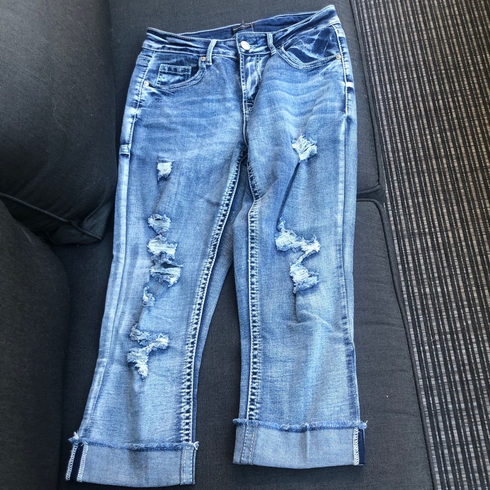 WAREHOUSE ONE Distressed Capri Jeans Size 2
